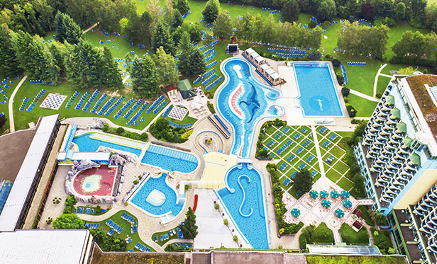 Aerial view of the Johannesbad thermal spa in Bad Füssing